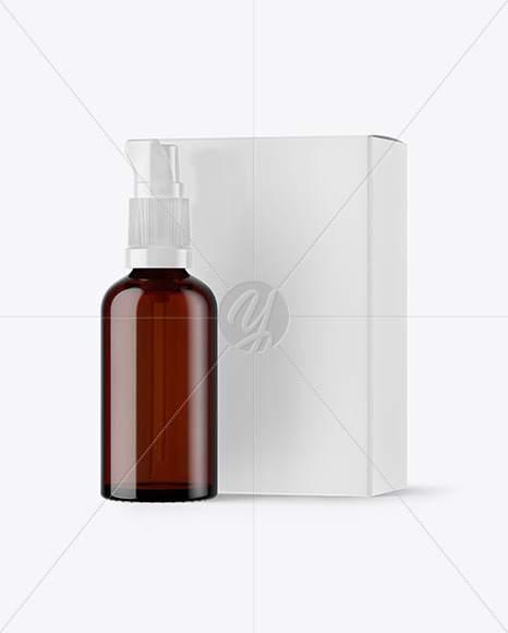 Amber Spray Bottle with Box Mockup Amber Spray Bottle with Box Mockup