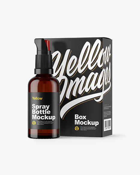 Amber Spray Bottle with Box Mockup