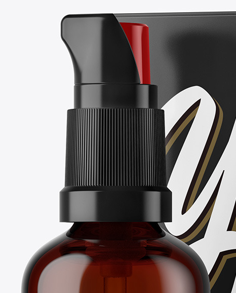 Amber Spray Bottle with Box Mockup Amber Spray Bottle with Box Mockup