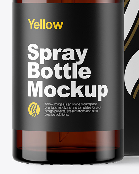 Amber Spray Bottle with Box Mockup Amber Spray Bottle with Box Mockup