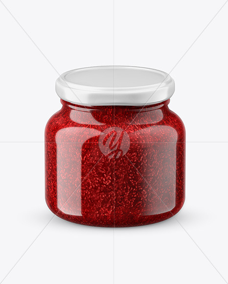 Glass Raspberry Jam Jar in Shrink Sleeve Mockup