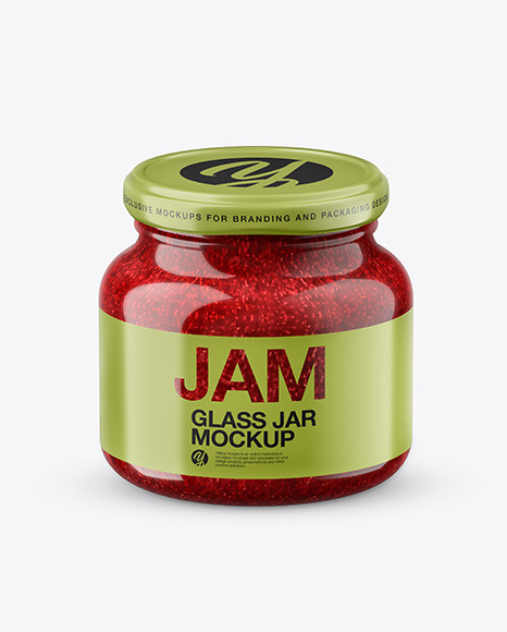 Glass Raspberry Jam Jar in Shrink Sleeve Mockup - Food+Packaging+Sleeve+Mockup