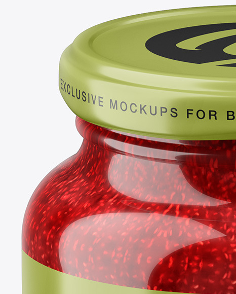 Glass Raspberry Jam Jar in Shrink Sleeve Mockup