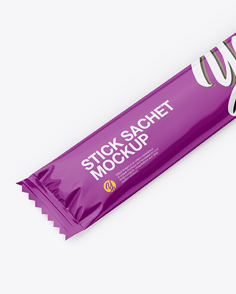 Glossy Stick Sachet Mockup - Half Side View