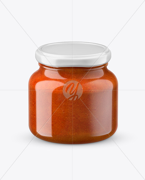 Glass Red Hot Sauce Jar in Shrink Sleeve Mockup