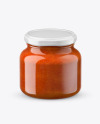 Glass Red Hot Sauce Jar in Shrink Sleeve Mockup