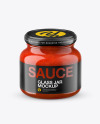 Glass Red Hot Sauce Jar in Shrink Sleeve Mockup