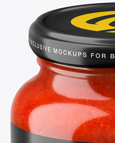 Glass Red Hot Sauce Jar in Shrink Sleeve Mockup