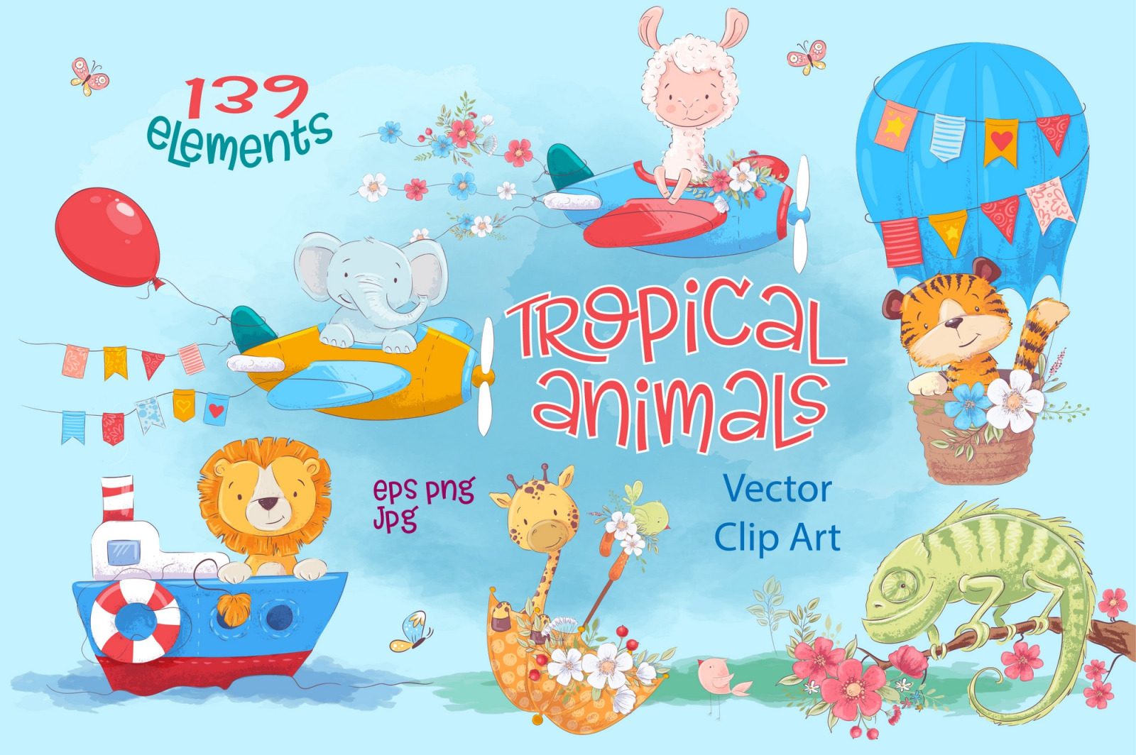 Tropical animals – vector clip art