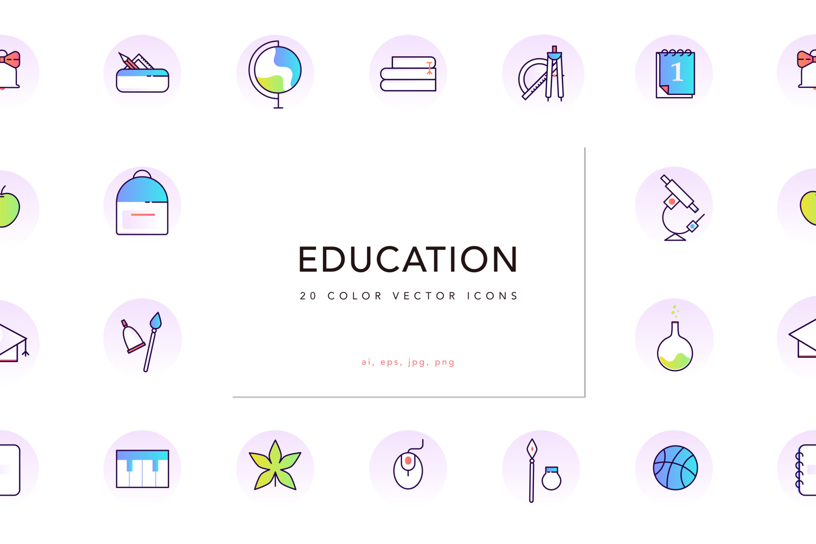 School &amp; Education Color Line Icons