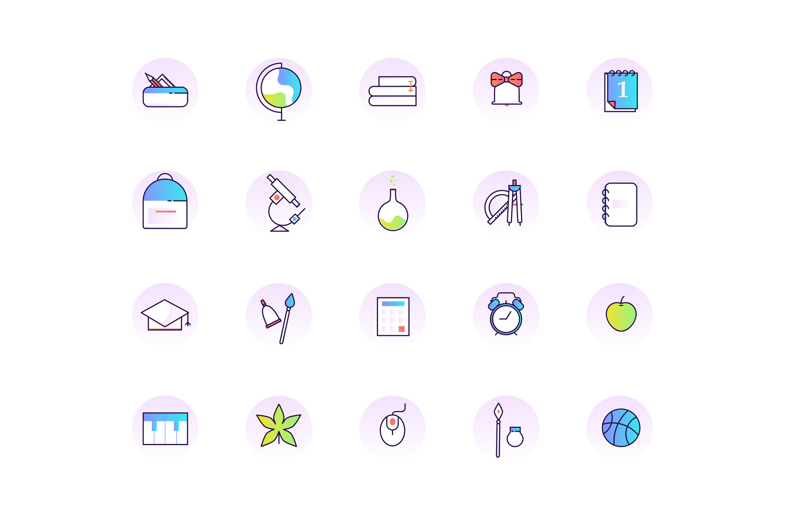 School &amp; Education Color Line Icons