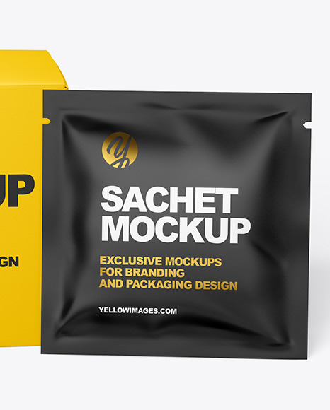 Paper Box with Matte Sachet Mockup