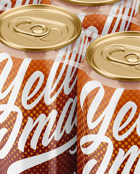 6 Glossy Cans Pack Mockup