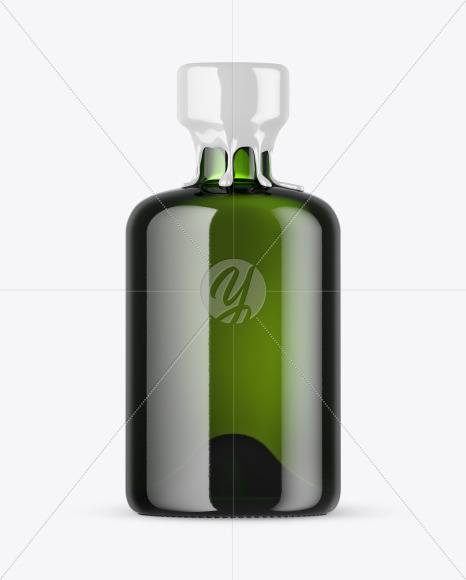 Green Glass Bottle with Wax Mockup