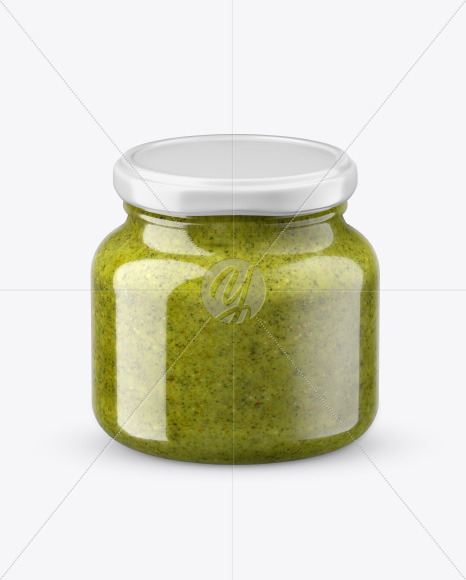 Glass Pesto Sauce Jar in Shrink Sleeve Mockup - Free Download Images