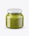 Glass Pesto Sauce Jar in Shrink Sleeve Mockup