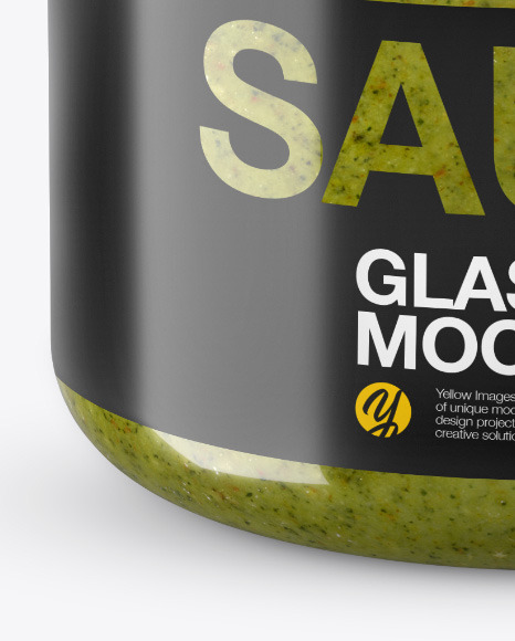 Glass Pesto Sauce Jar in Shrink Sleeve Mockup