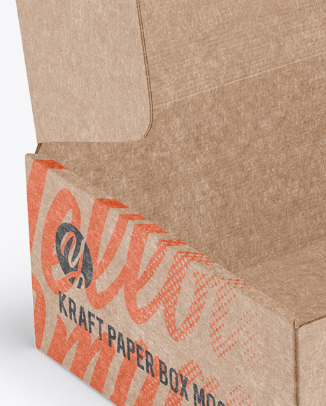 Opened Kraft Paper Box Mockup - Half Side View