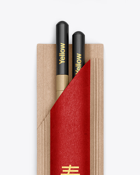 Chopsticks in Kraft Pack Mockup - Top View