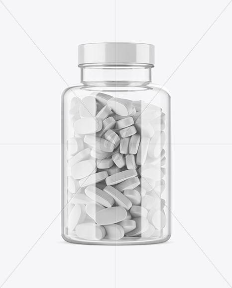 Clear Glass Pills Bottle Mockup