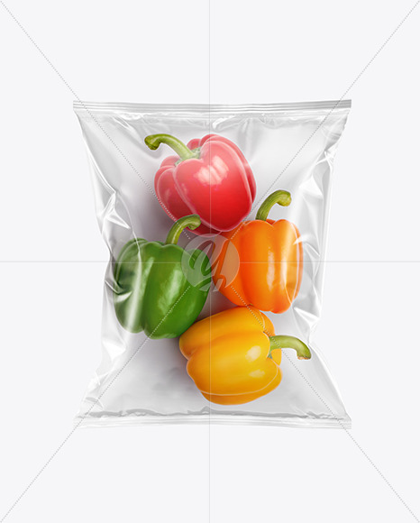 Plastic Bag With Colored Sweet Peppers Mockup