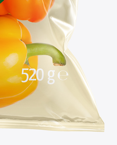 Plastic Bag With Colored Sweet Peppers Mockup