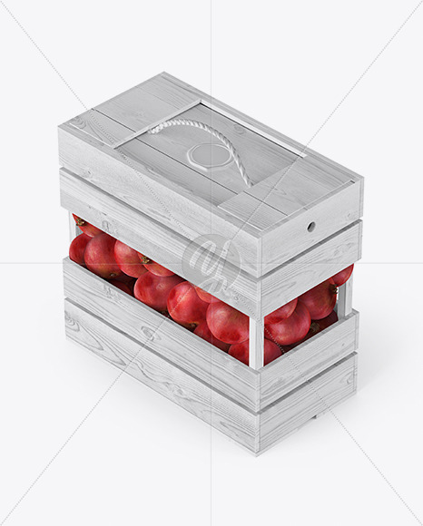 Wooden Crate with Pomegranates Mockup - Half Side View