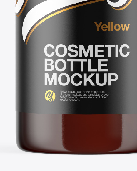 Amber Cosmetic Bottle with Pump Mockup