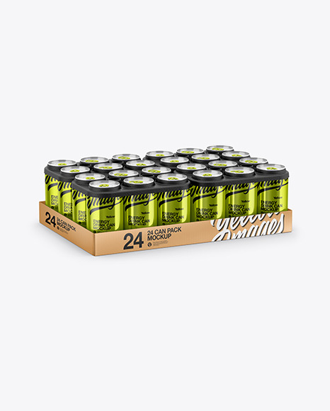 Pack with 24 Metallic Aluminium Cans Mockup