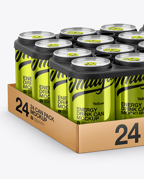 Pack with 24 Metallic Aluminium Cans Mockup