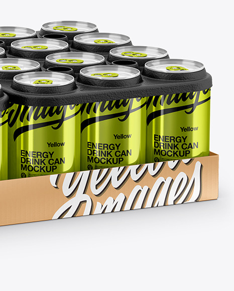 Pack with 24 Metallic Aluminium Cans Mockup