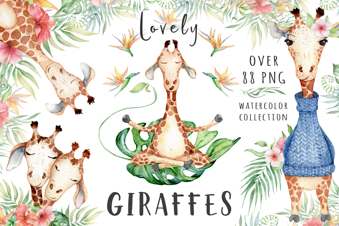 Lovely Giraffes watercolor set