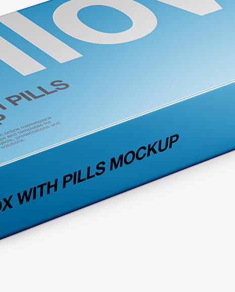 Glossy Metallic Pills Box Mockup - Halfside View (High Angle Shot)