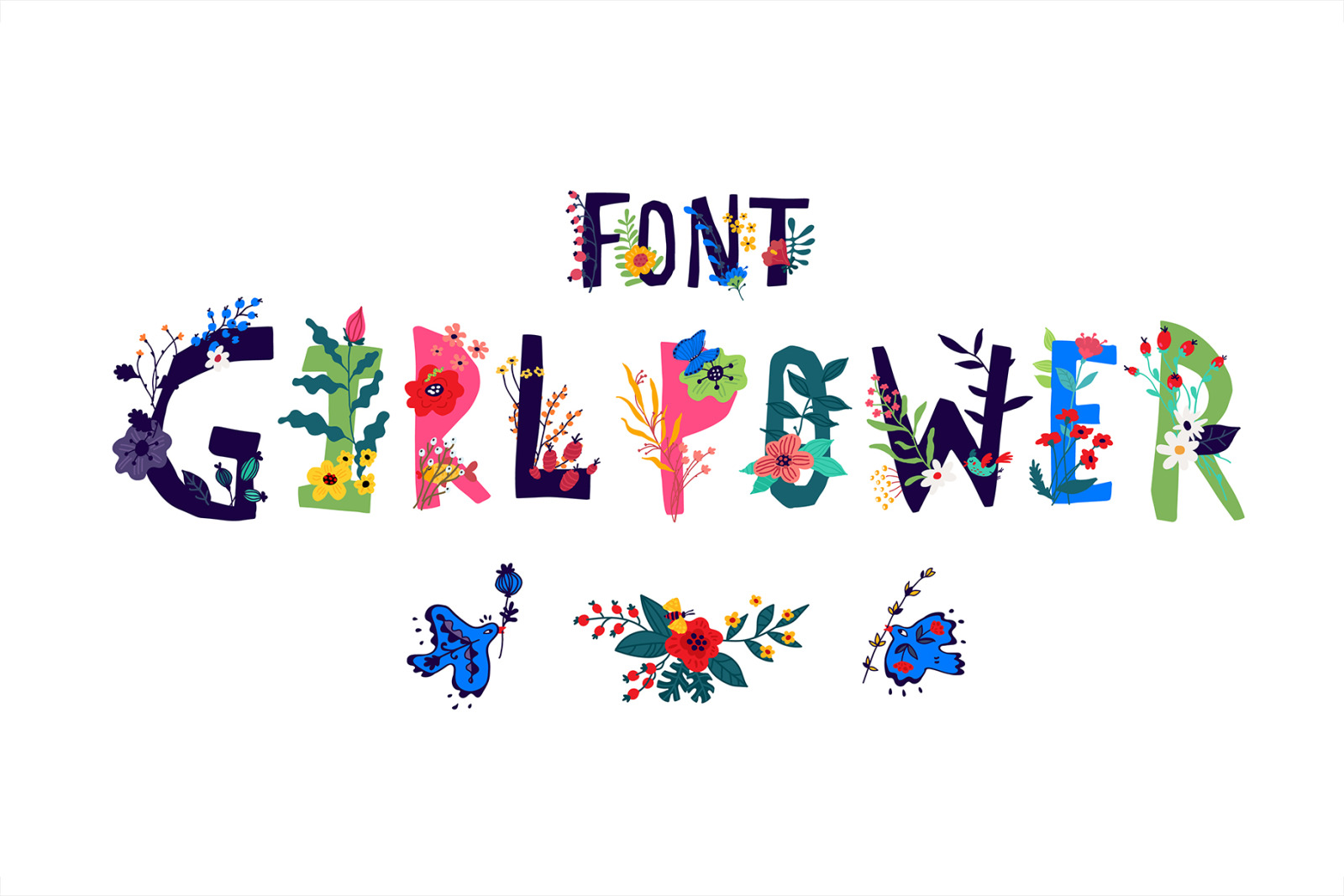 English alphabet with flowers and plants. Vector letters. English alphabet with flowers and plants. Vector letters.