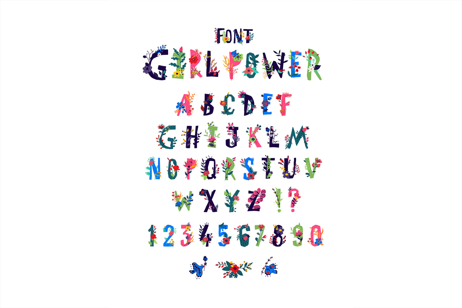 English alphabet with flowers and plants. Vector letters. English alphabet with flowers and plants. Vector letters.