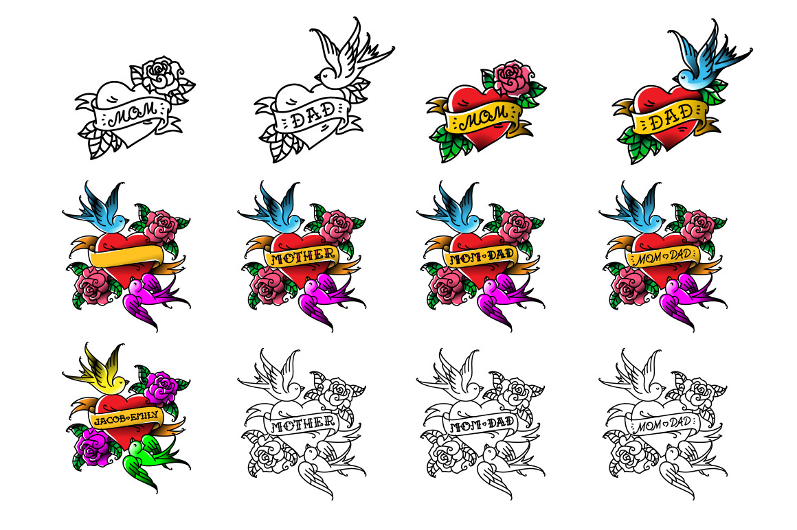 Mega set of 25 tattoos! Vector gothic letters!