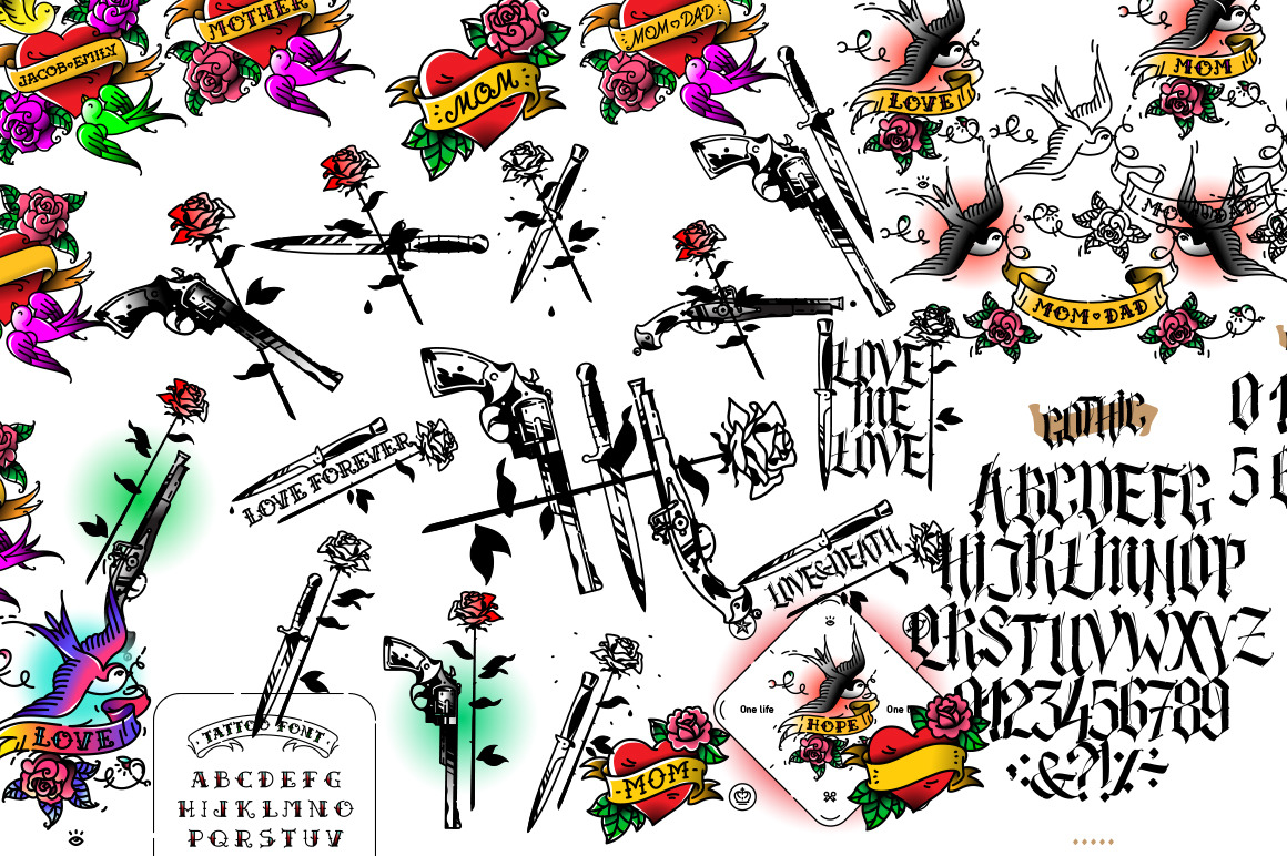 Mega set of 25 tattoos! Vector gothic letters! Mega set of 25 tattoos! Vector gothic letters!