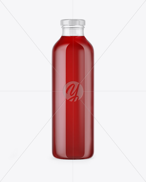 Clear Glass Bottle With Cherry Juice Mockup