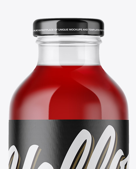 Clear Glass Bottle With Cherry Juice Mockup