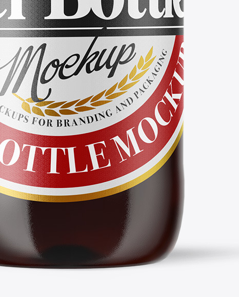 Clear Glass Bottle with Brown Ale Mockup