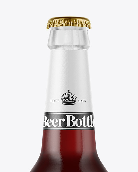 Clear Glass Bottle with Red Ale Mockup