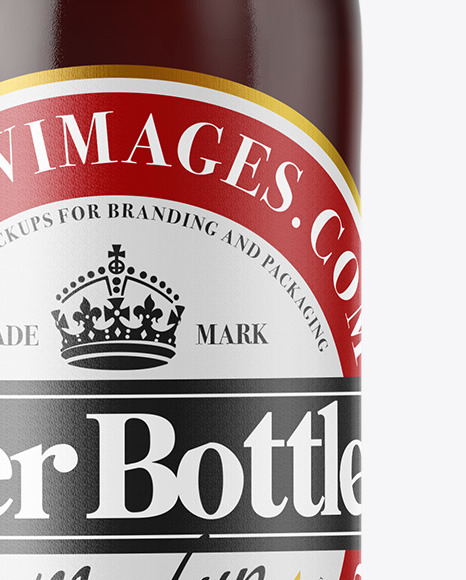 Clear Glass Bottle with Red Ale Mockup