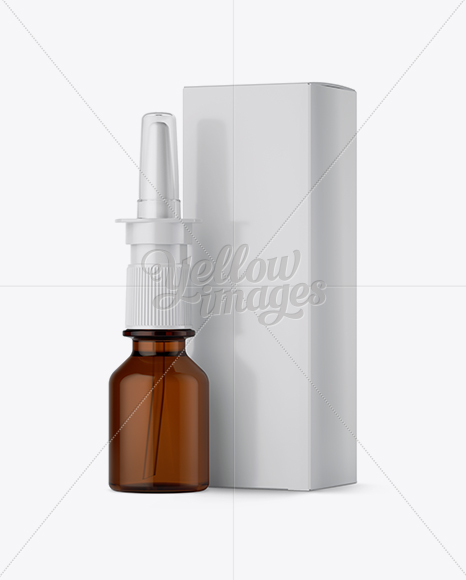 Amber Nasal Spray Bottle & Paper Box Mockup