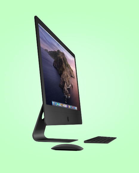 Clay IMac Pro with Keyboard and Mouse Mockup