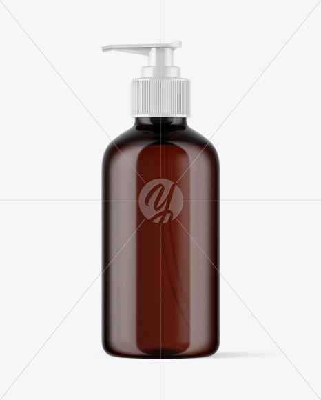 Amber Cosmetic Bottle with Pump Mockup