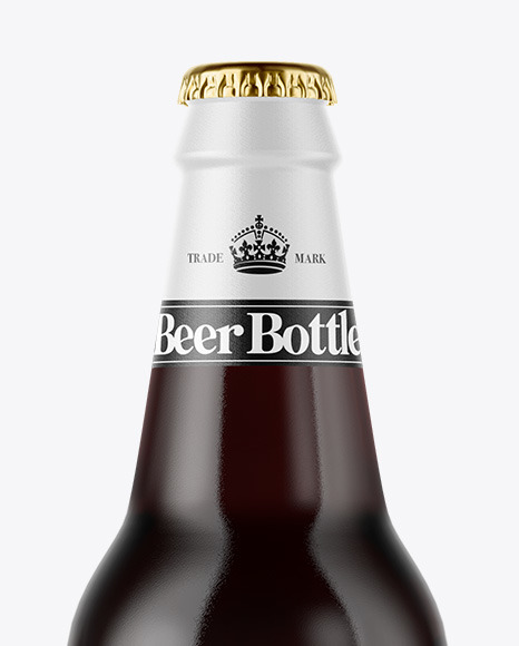 Amber Glass Bottle With Red Ale Mockup