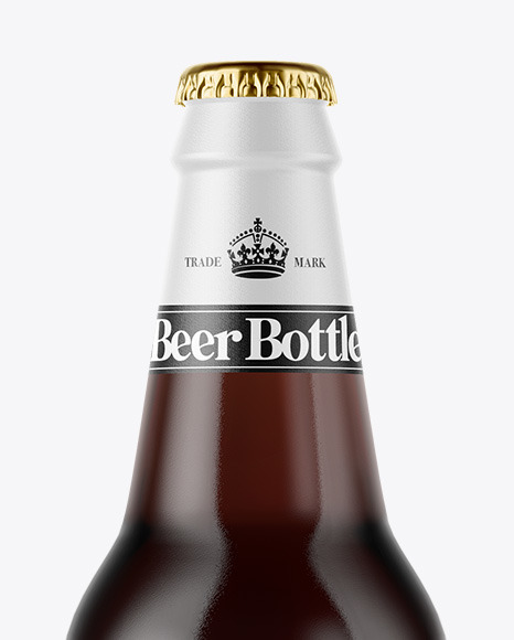 Clear Glass Bottle with Brown Ale Mockup