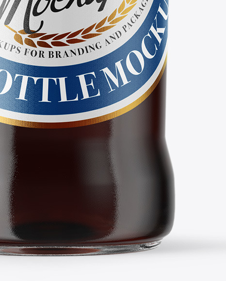 Clear Glass Bottle with Brown Ale Mockup