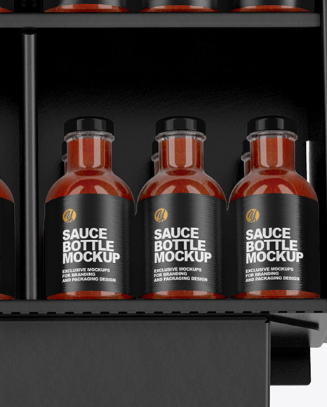 Stand with Salsa Sauce Bottles Mockup