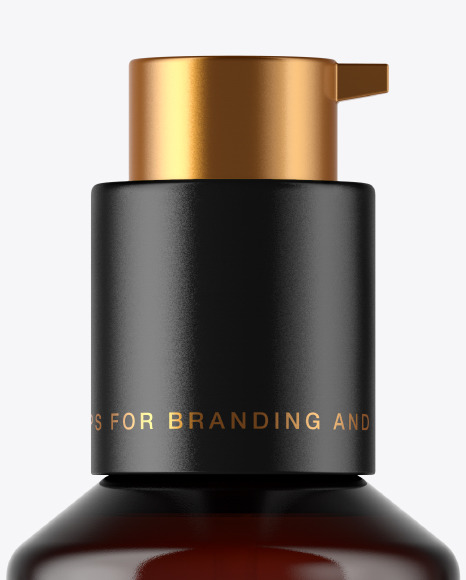 Amber Cosmetic Bottle with Pump Mockup